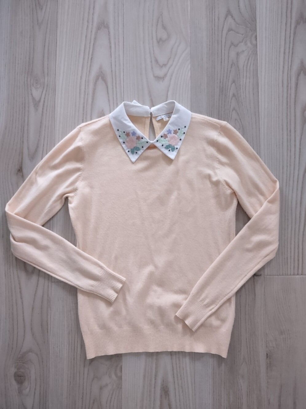 Peach Embroidered Peter Pan Collar Sweater
